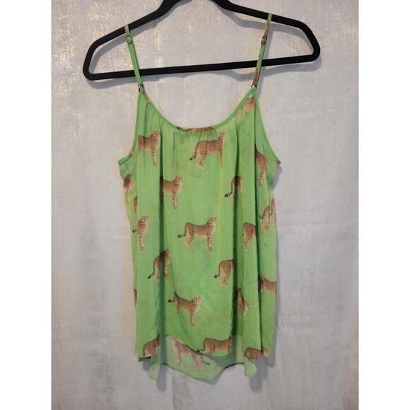 Rare La La Land‎ M Green Cheetah Print Semi Sheer Tank Top Flowy Boho Festival - Picture 3 of 8